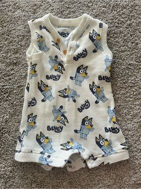 Bluey White & Blue Sleeveless Waffle Romper for Kids